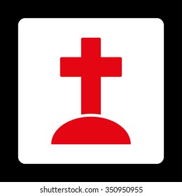 Gravestone vector icon. Style is flat rounded square button, red and white colors, black background.
