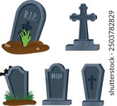 Gravestone vector pack, 5 different kinds of gravestones, happy  Halloween elements 