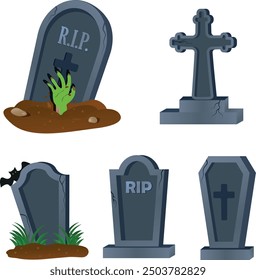 Gravestone vector pack, 5 different kinds of gravestones, happy  Halloween elements 