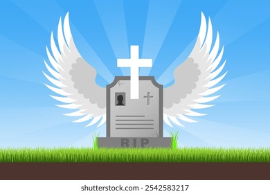 Gravestone com asas descansam no vetor de ilustração de paz