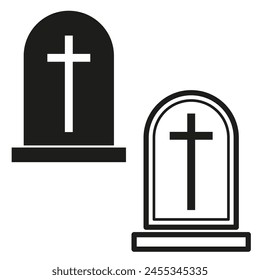 Gravestones with crosses set. Memorial tombstone Vector icons. Cemetery headstone symbols.