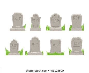 Gravestones set. Old Tomb Collection. Ancient RIP. Grave on white background