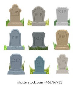Gravestones set. Old Tomb Collection. Ancient RIP. Grave on white background svg