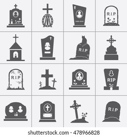 Gravestones and tombstones icons set