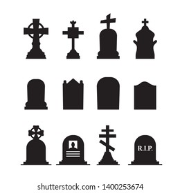 Gravestones and tombstones icons set isolated on white background