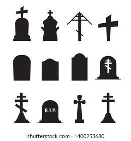 Gravestones and tombstones icons set isolated on white background