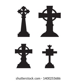 Gravestones and tombstones icons set isolated on white background
