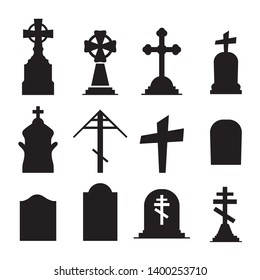 Gravestones and tombstones icons set isolated on white background