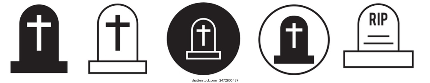 Gravestones and tombstones icons set isolated on white background