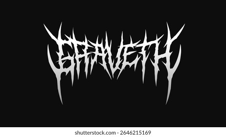GRAVETH typography vector design in sharp metal style lettering, evokes dark and aggressive mood. Perfect for t-shirt prints, band logos, stickers, or posters
