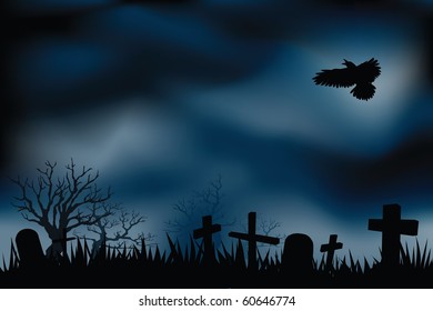 graveyard background, with ghosts shadow flying around