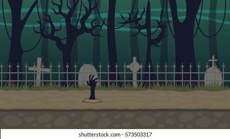 graveyard background for horror, mystery games with seamless graphics