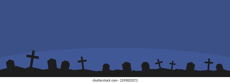 graveyard banner template at night with blue sky and spooky atmosphere