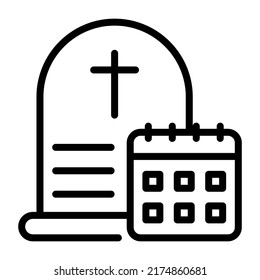 Graveyard and calendar, line icon of bereavement leave 

 svg