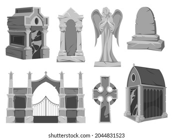 Graveyard or cemetery elements set. Vector icons