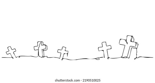graveyard in continuous line drawing style pattern vector illustration