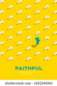 Graveyard with cross 3D isometric pattern, Christian faithful rest in peace (rip) concept poster and banner vertical design illustration isolated on yellow background with copy space, vector eps 10