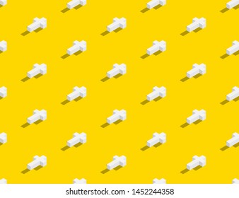 Graveyard with cross 3D isometric seamless pattern, Christian faithful rest in peace (rip) concept poster and banner vertical design illustration isolated on yellow background with space, vector eps