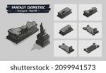 Graveyard Fences Fantasy game assets - Isometric Vector Illustration