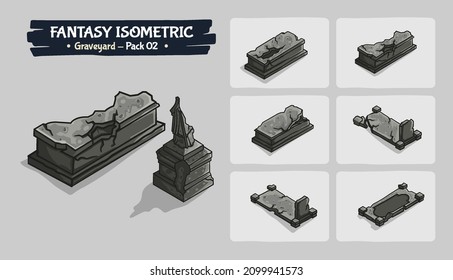 Graveyard Fences Fantasy game assets - Isometric Vector Illustration