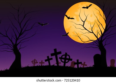 graveyard and full moon in the night graphic vector