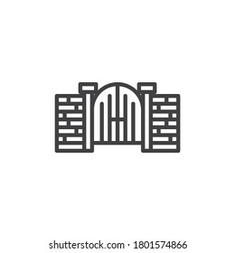 Graveyard gate line icon. linear style sign for mobile concept and web design. Cemetery gate outline vector icon. Symbol, logo illustration. Vector graphics
