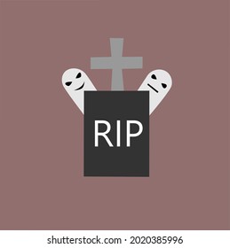 graveyard and ghost vector. halloween concept. horror theme background.