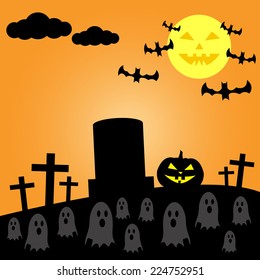 Graveyard with Halloween pumpkin