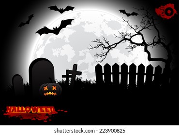 Graveyard with Halloween pumpkin on a background of the moon