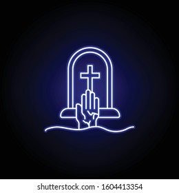 graveyard, hand, death outline blue neon icon. detailed set of death illustrations icons. can be used for web, logo, mobile app, UI, UX