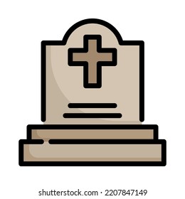 Graveyard icon. Filled outline design. Graveyard at night. Old Tomb. Holiday event halloween. Vector Illustration.