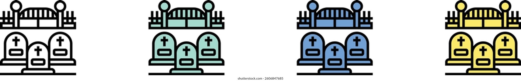 graveyard icon. Outline, Green, Blue and Yellow Style Design Isolated On White Background