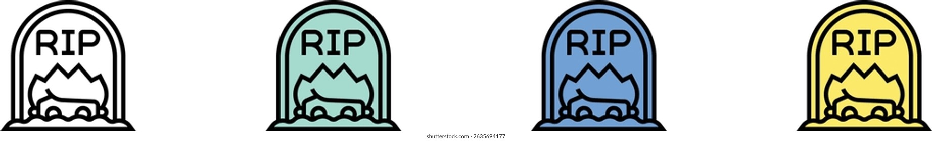 graveyard icon. Outline, Green, Blue and Yellow Style Design Isolated On White Background