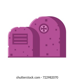Graveyard icon with tombstones isolated on white background. Grave tomb vector illustration in flat design.