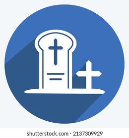 Graveyard Icon in trendy long shadow style isolated on soft blue background