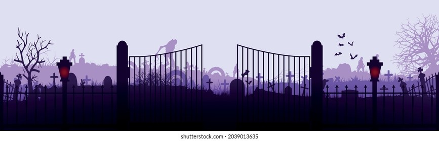 graveyard with monsters. halloween. Vector