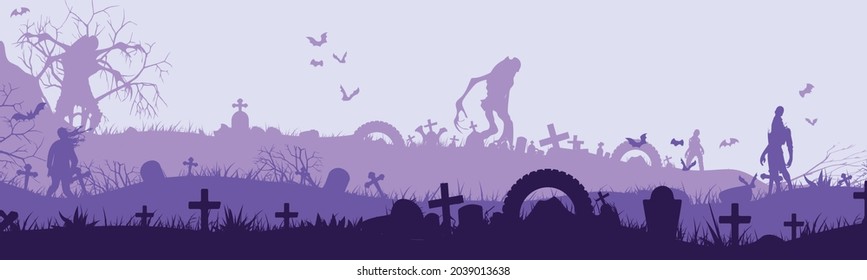 graveyard with monsters. halloween. Vector