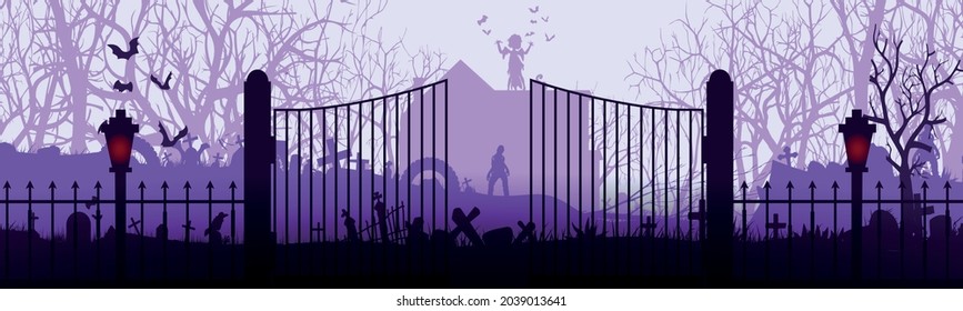 graveyard with monsters. halloween. Vector