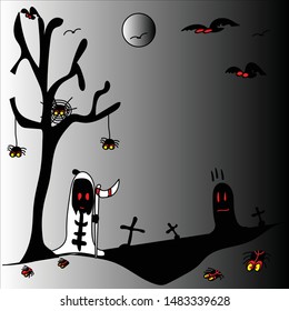 graveyard moon halloween illustration vector 
