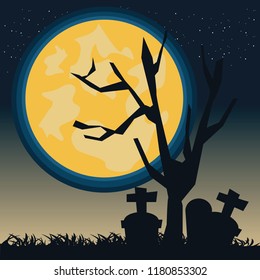 graveyard and moon vector illustration 