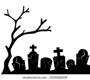 Graveyard at night for Halloween decorations. Graveyard silhouette at night on Halloween. Cecorative image card background halloween festival.