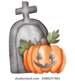Graveyard Pumpkin with Gravestone for Spooky Halloween Decor