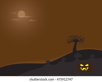 Graveyard and pumpkinhead lantern at night  in dark tone color for halloween background.