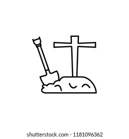 Graveyard with shovel  icon. Element of Halloween holiday icon for mobile concept and web apps. Thin line Graveyard with shovel  can be used for web and mobile