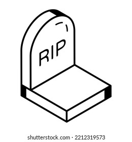 Graveyard stone, spooky rip line icon 