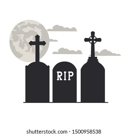 graveyard tombstone on white background