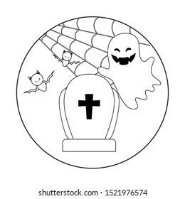 graveyard tombstone in scene halloween vector illustration design
