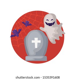 graveyard tombstone in scene halloween vector illustration design