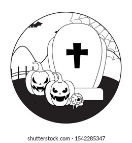 graveyard tombstone in scene halloween vector illustration design