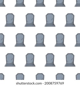 Graveyard Tombstone Seamless Pattern On A White Background. Tombstone Theme Vector Illustration